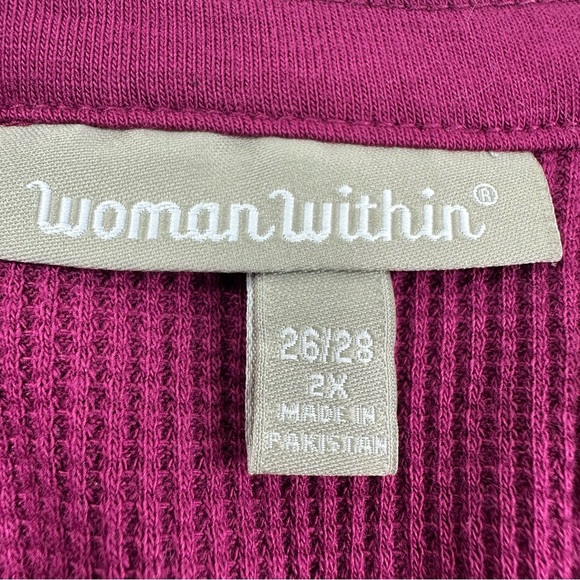 Woman Within Embroidered Top Blouse Size 2X 26/28 Pink Waffle Knit Long Sleeve - Picture 4 of 8
